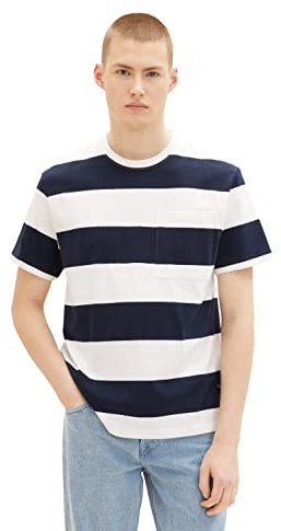 TOM TAILOR Denim Herren T-Shirt 1035597, 31365 - Navy Large Stripe, L