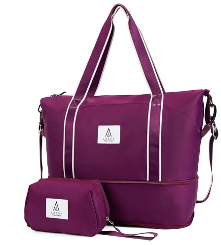 Arxus Sac de Voyage avec Trousse de Toilette, 25L-35L Sac Fourre-Tout Extensible pour La Nuit avec Bandoulière Amovible for Femme Voyage Avion Camping Déménagement École