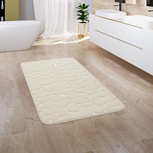 Paco Home Badezimmerteppich Badematte Badteppich Badvorleger Duschvorleger Waschbar Flauschig Memory Foam 3D Effekt, Grösse:60x100 cm, Farbe:Creme 5