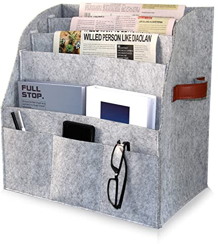 Estantes de revistas plegables, trasteros de periódicos, colectores de revistas de cestas de fieltrograndes,4 plantas y 3 bolsillos pequeños, gafas y espaciode almacenamientopara teléfonosmóviles