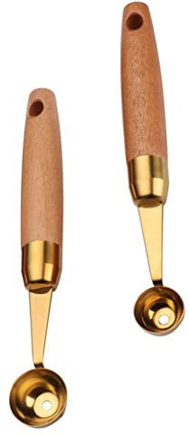 MARURY 2pcs Fruit Ice Cream Ball Spoon Melon Baller Wooden Handle Watermelon Digging Scoops Melon Scoop Meatball Spoon for Home Kitchen Style 1 (Color : Wood color, Size : 20X2.5X2.1CM)