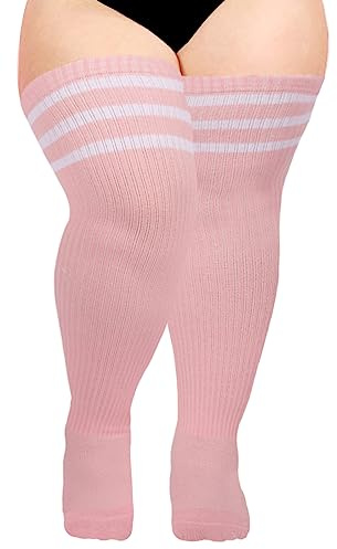 Moon Wood Overknees Strümpfe Damen Plus Size Extra Lange Thigh High Socks Baumwoll Halloween Strick Gestreifte Bunt Warm Boot Socks Große Größen Babyrosa & Weiß