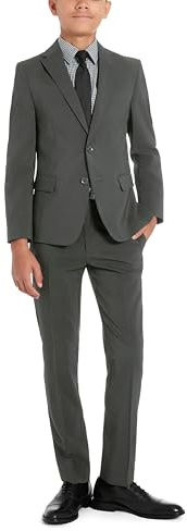 Kenneth Cole Reaction Boys Slim Fit Suit: Formal Jacket & Pants Set for Sizes 8-20, Charcoal, 18 US