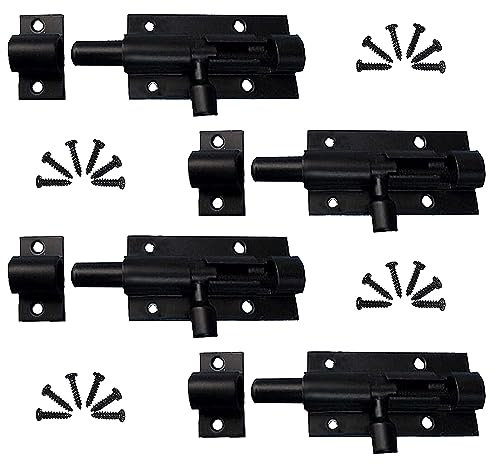 Türriegel, 4 Stück Gartenschieberiegel, Schwarz Bolzenriegel, für Blumenschuppen, Gartentor, Badezimmer, Toilette (Schwarz)