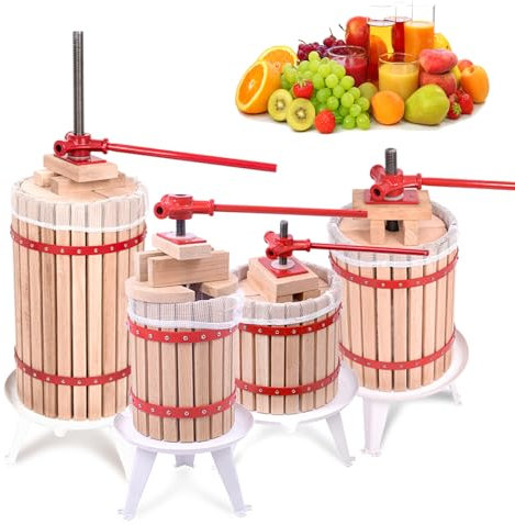 XINZI 6L Obstpresse Fruchtpresse Manuell Weinpresse Saftpresse Maischepresse Mobile Obstmühle Apfelpresse mit Pressnetz und Handkurbel Weinpressen Set für Apfelsaft Beeren Fruchtsäfte Obstweine