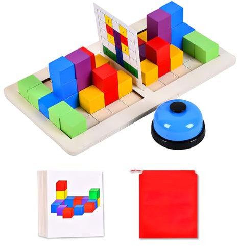 Holzwürfel, Iq Puzzle, Quadratische Würfelpuzzle, Puzzle Bauwürfel Gesichter, Wooden Express Toy, Bausteine Spielwaren Montessori Toy mit 36 Smarte Cards Teile Puzzles Gehirn Training Intelligenz