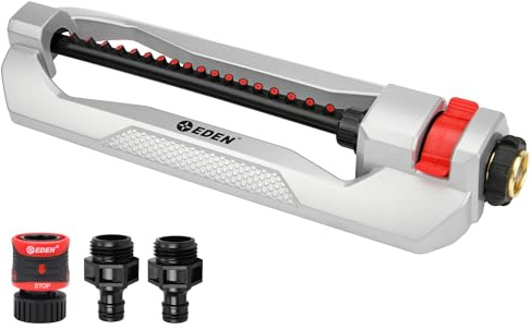Eden 94110 Heavy-Duty Metal Oscillating Sprinkler | Covers Up to 3,315 sq. ft., 18 Precision Nozzles, Adjustable Range, Turbo Drive Motor, Quick Connect Bundle