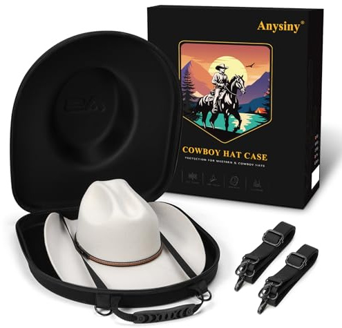 Anysiny Cowboy Hat Box for Travel-Crush Proof Hat Travel Case for Cowboy Hats Holder Storage Box Organizer Cap Carrier with Adjustable Carry Strap
