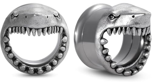 Huacan Tunnel 6mm 8mm 10mm Set Tunnels Silber Schwarz Hai Design Edelstahl Ohr Plugs Klassisch Double Flared Expander für Frauen Damen Herren 2 Stück