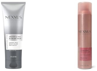 Nexxus Blow Dry Balm - Weightless Frizz Control & Heat Protection Styling Cream with Volume for Smooth, Full Hair 6 oz & Medium Hold Finishing Spray 10 oz