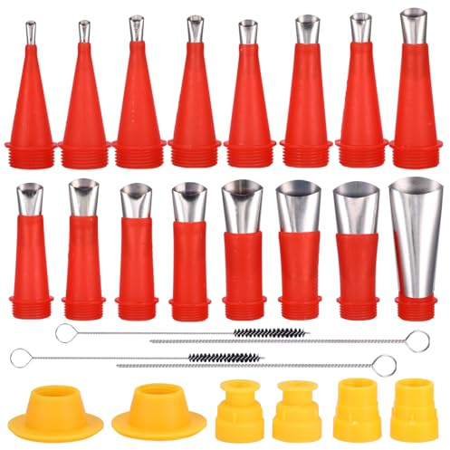 Universal Integrated Rubber Nozzle Tool Kit, 30Pcs Caulking Nozzle Set | 16 Nozzle Tips,6 Bases,4 Brushes & 4 Finishing Tools,Reusable Stainless Steel,for Kitchen Bathroom Brick Joint