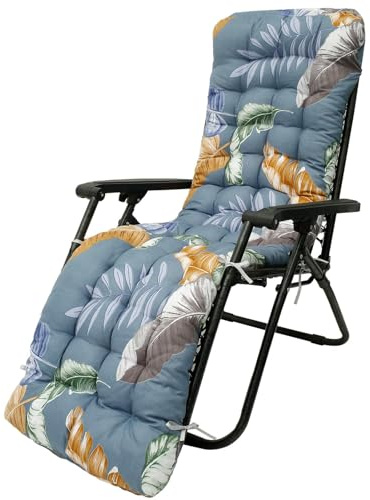 Cuscino per sedia a sdraio, 170 x 50 cm di spessore, morbido, con copertura superiore antiscivolo e legacci, per mobili da giardino, patio, reclinabile, per mobili da giardino, esterni, interni (senza