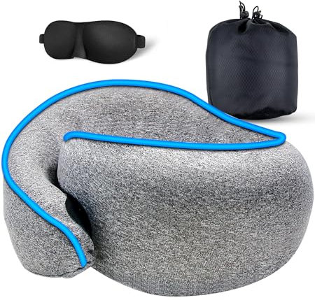 OUGE Almohada de Viaje Avión, Almohada Cervical Almohada de Viaje Coche de Espuma Viscoelástica, Almohada Cervical Ajustable Adulto para Viajes, Camping, Oficina y Hogar