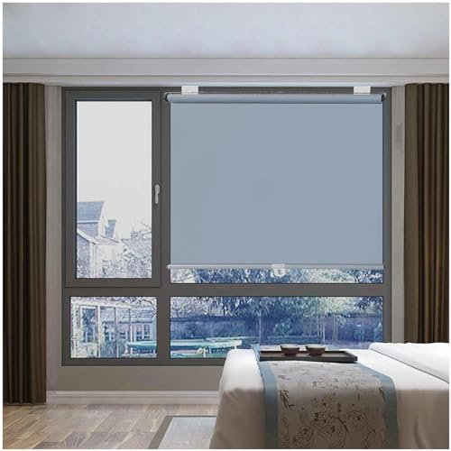 DLLY Fensterrollos, Verdunkelungsrollos, Thermorollos Für Fenster, 58x125/75x150/90x200cm Sonnenschutz-rollos, Sichtschutz Jalousien, Seitenzugrollo, Ohne Bohren,grey-80x125cm/31 * 49in