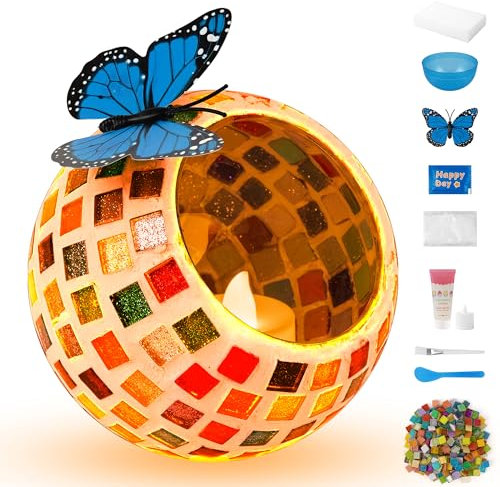 Kihhvlo Kit Portacandele a Lume in Mosaico di Vetro, Kit Pietre Mosaico per Artigianato Creativo Fai-da-te per Bambini Adulti, Portacandele per Casa, Illuminazione, Decorazioni