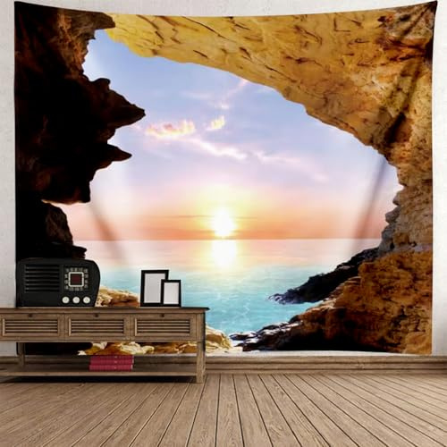 Aotiwe Wandbehang Boho Lang, Wandteppich Natur Landschaft Sonnenuntergang am Strand Bunt aus Polyester Deko Wohnzimmer 150x200cm