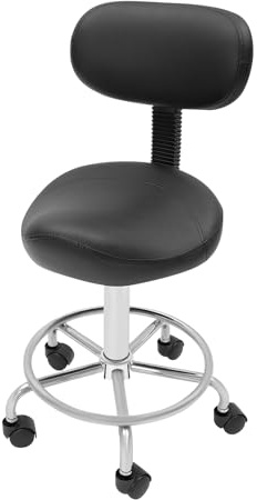 Saddle Taburete con Respaldo, Taburete Elevador para Oficina Spa, Ajustable Rolling Saddle Stool con Ruedas, Silla de Oficina Giratoria Altura Ajustable Silla Giratoria 360° (Negro)