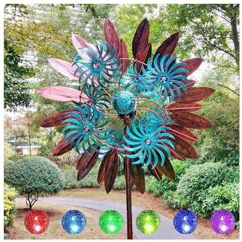Solar Windrad Garten 213cm Groß, Windrad Garten Metall Gross XXL Edelstahl Kugellager, Windspiel XXL FüR Terrasse Und Garten