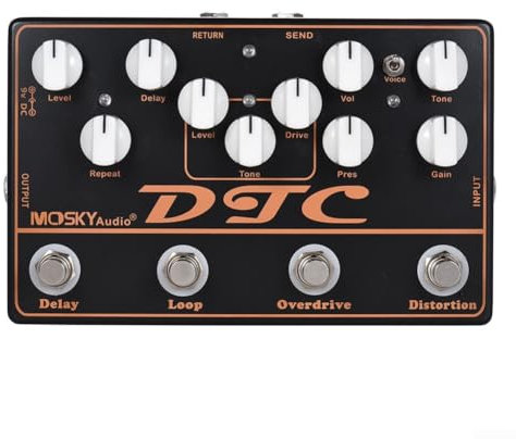 MOSKY 4in1 Electric Guitar Effect Pedal Distortion, Overdrive, Loop, Delay Creation