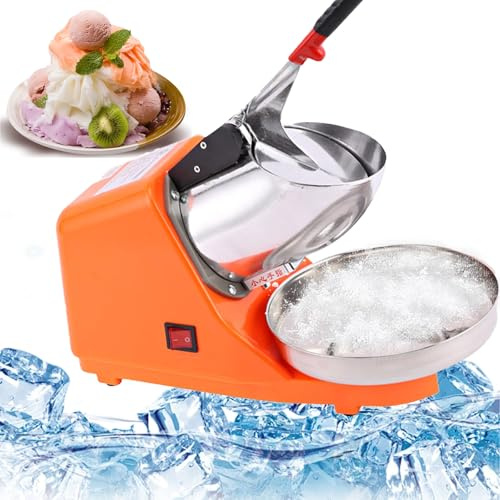 300W Electric Ice Crushers, 2200 Rpm Stainless Steel Snow Cone Maker with Double-Knife Head, 65Kg/hr Output, Quick Ice Crusher for Fluffy Ice Create, Shave Ice, Household, Kitchen