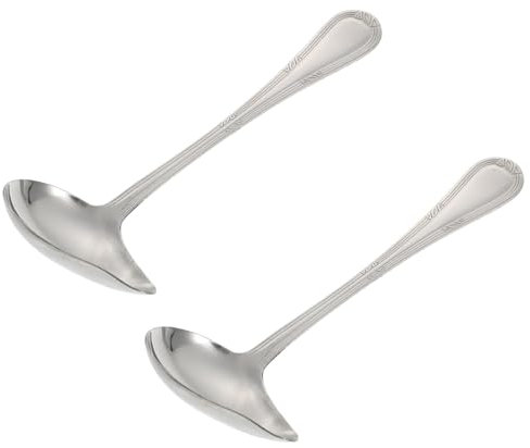 BEBEMOKO 2pcs Stainless Steel Sauce Spoon Set Unique Pattern Handle Kitchen Cooking Utensils for Sauces and Soups Dishwasher Safe for Home and Professional Use