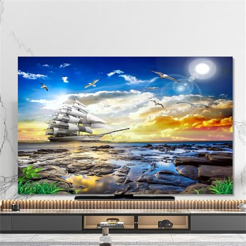 Hixingo TV Abdeckung Staubschutzhülle, 3D Sonnenuntergang Muster TV Staubschutzhülle 32-80inch TV Abdeckung Schutzhülle Fernseher Fernsehabdeckung TV Schutzhülle (40-43inch,Ozean)