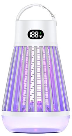 Lampada Antizanzare, Zanzara Killer Con Lampada Uv, Lampada Zanzare Interno,Impermeabile IPX5,2000V, Ricaricabile,Con Luce a Led, Adatto Per Il Campeggio, l'Interno,l'Esterno e Il Giardino (Bianco)