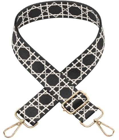 Lång hållare bred geometrisk väska rem retro justerbar lång axelrem ersättningsbälte crossbody handväska remmar gitarr stil handväska remmar för axelväska (svart)