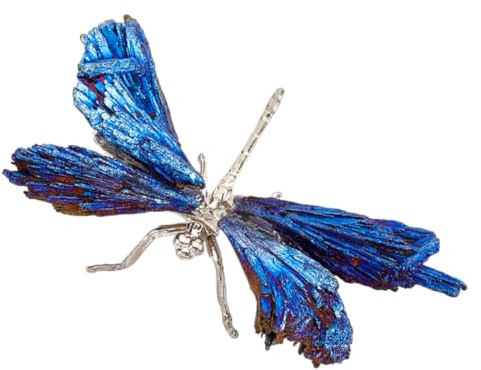 GORGECRAFT Blue Tourmaline Dragonfly Statue Electroplated Silver Dragonfly Decor Collection Natural Gemstone Home Desk Ornament Outdoor Art Decoration for Living Room Garden Gifts 10x6cm