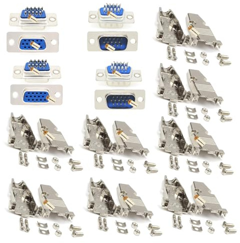 Lsgoodcare RS232-paralleler serieller Anschluss Db15-15 Pin D Sub männlicher weiblicher Lötstecker und 8 Pack Metall Db15 Shell Abdeckung
