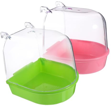 Toddmomy 2 Stück Vogel Badewanne Lovebird-Bad im Freien Haustier Cockatiels Vogeldusche Rosa Vogelbadeboxen Papagei Badewannen Papageien-Hängebadewannen Vogeltränkebecken in Käfigen Plastik