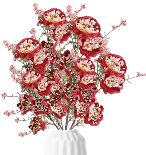 Magicherry 6 Branches Real Touch Artificial azalea Flowers 23.62 Inch Long Stem Faux rhododendron Bouqet For Vase Floral Arrangement Spring Home Table Centerpiece Wedding Décor,Red