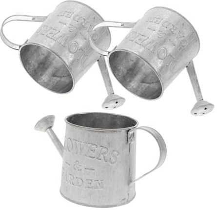 VALICLUD Set 3 Secchi in Ferro Argento per Fiori Retrò, Vasi Decorativi Classici e Patio, Contenitori Versatili per Piante Artificiali e Verdi