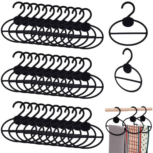 AHANDMAKER 50Pcs Black Scarf Hanger, Oval Scarf Display Storage Hangers Space Saving Plastic Scarves Holder Organizer for Shop Home Headscarves Ties Belts Sorting Storaging, 5.5x6.3 Inches