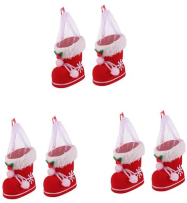 VALICLUD 6 Piezas Calcetines Navideños Decorativos Colgantes Bolsitas Pequeñas para Dulces y Regalos Botas para Árbol de Navidad Resistente y Reutilizable