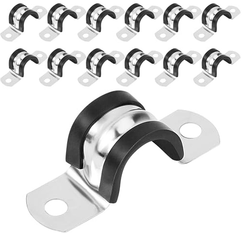 Songella U-Rohrschellen 22mm 304 Edelstahl Rohrschelle mit Gummipolsterung Zweiloch Befestigungsschellen für Rohr Leitung Drahtseil 12 Stück