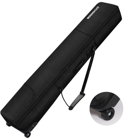 DAUSROOB Snowboardtasche mit Rollen, voll gepolsterte Skitasche für Flugreisen, 1680D wasserdichter Stoff, Roll-Ski-Reisetasche zum Fliegen, langlebig, große Kapazität für Ski, Stiefel und Helme
