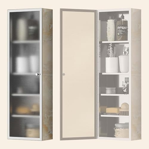 Armario de Cocina Almacenaje de Acero Inoxidable Armario Pared Colgante Estrecho con Puertas de Cristal Armario Metalico Garaje para Cocinas, Baños y Balcones(25 * 80 * 13cm)
