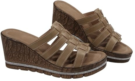 Cocila Ciabatte Donna Estive Ortopediche Pelle Anatomiche Sandali Pantofole Scarpe da Spiaggia con Suola Spessa E in Pan di Spagna, Romani Sandalo Infradito (Khaki, 40) Anziani Comode Mare