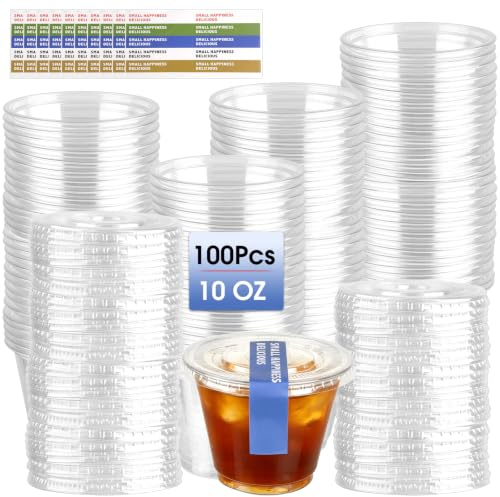 CAMETNG 100 Pcs Dessert Cups with Lids, 270ml/10oz, PET, Leak Proof