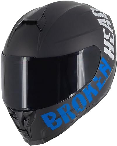 Broken Head BeProud Sport Blau Ltd. - Motorradhelm Mit 2 Visieren (Schwarz + Klar) Integralhelm Mattschwarz - Größe L (59-60 cm)