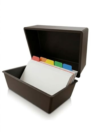 Indigo® 8x5 Black Index Card Box with A-Z Coloured Guide Cards – Durable Filing Storage Box for Office, Home & School Use
