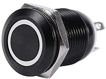 12mm LED Drucktaster Moment-Schalter für Auto - Schwarz, IP67 wasserdicht, 2A 3V, ringbeleuchtet (weiß wählbar), Metallgehäuse