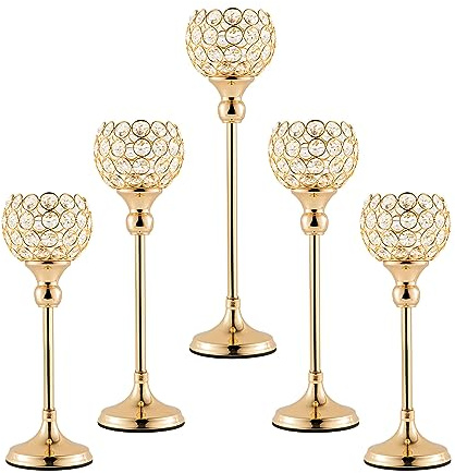 ECOM King Kerzenhalter, Kristall Wohnzimmerdekoration Kerzenhalter, Geschenkbox (Rose Gold)