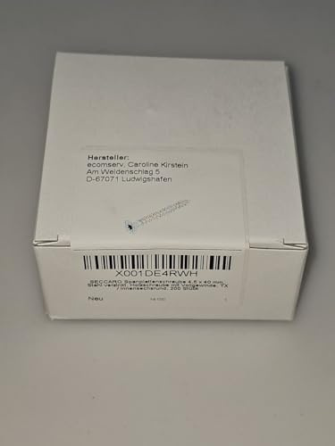 SECCARO Spanplattenschraube 4,5 x 40 mm, Stahl verzinkt, Holzschraube mit Vollgewinde, TX/Innensechsrund, 200 Stück