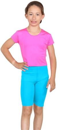 Hamishkane® Cykelshorts för flickor, cykelshorts för tonårstjejer andningsbara och stretchiga, heta byxor mini dans kort för flickor, barn gymnastikcykelshorts, Turkos, 9-10 År