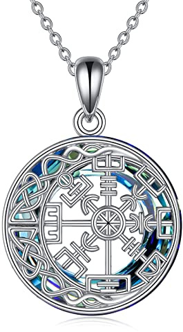 YAFEINI Wikinger Kompass Halskette Sterling Silber Kristall Kompass Schmuck für Frauen Norse Vegvisir Anhänger Geschenke für Nordic Pagan