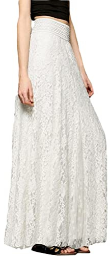 Onsoyours Gonna Donna Elegante in Pizzo Gonna Lunga in Tulle Vita Alta Elastica A-Linea Gonna da Spiaggia per Vacanze Casual Ragazza Gonna in Pizzo Multicolori Bianco XS