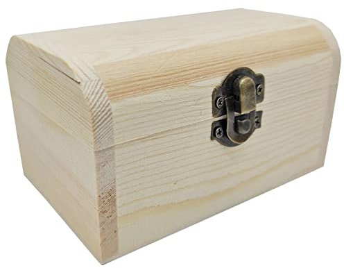 Acan Tradineur - Caja con Forma de baúl, Madera Natural, Cierre metálico, Tapa Redondeada, almacenaje Joyas, Manualidades, decoración, 6,9 x 12,4 x 7,9 cm