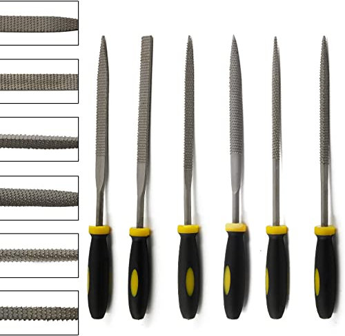 Bivethoi Metallfeilen 6er Set, Karbonstahl Raspel mit rutschfestem TPR gummiertem Griff für Holz, Metall, Schärfen - flach, quadratisch, dreieckig, zylinder, kegelförmig, halbrund